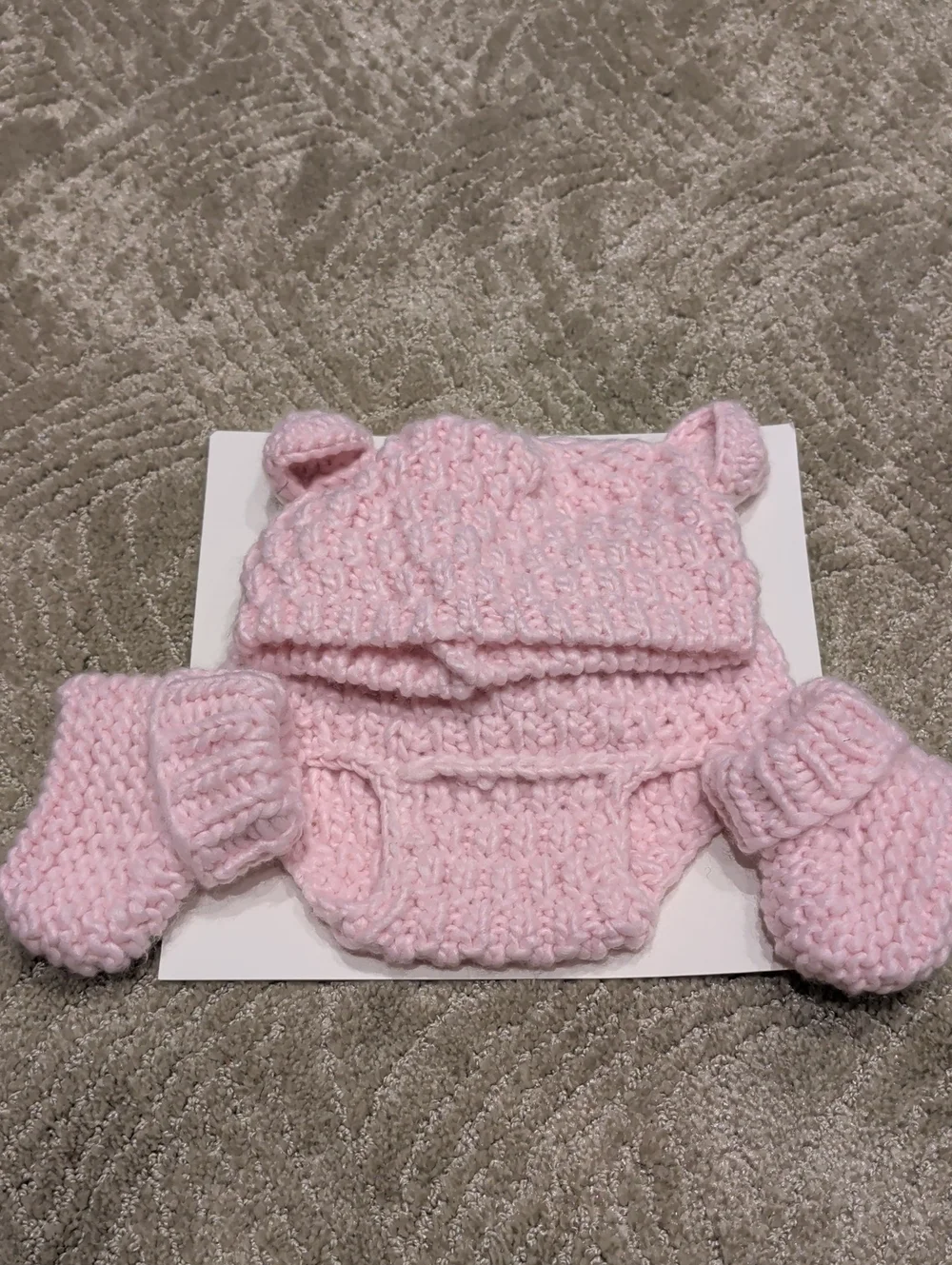 Pink Baby Knit Hat & Diaper Cover- With Matching Slippers Accessories